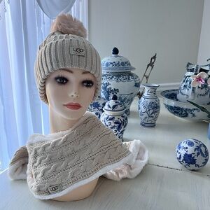 UGG Beige Knit Beanie and Scarf Set